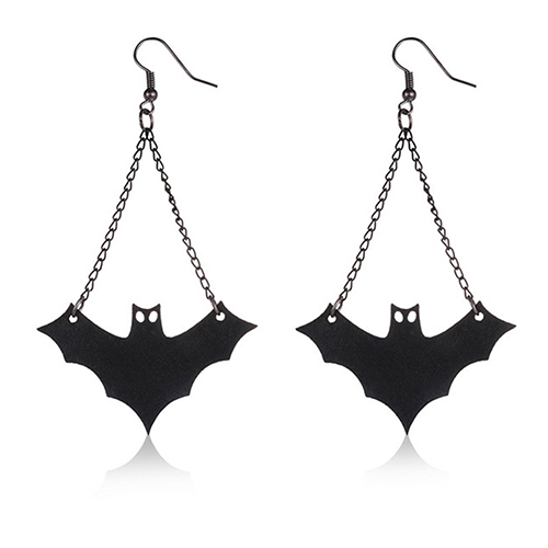 Halloween Black Leather Vampire Bat Earrings for Women