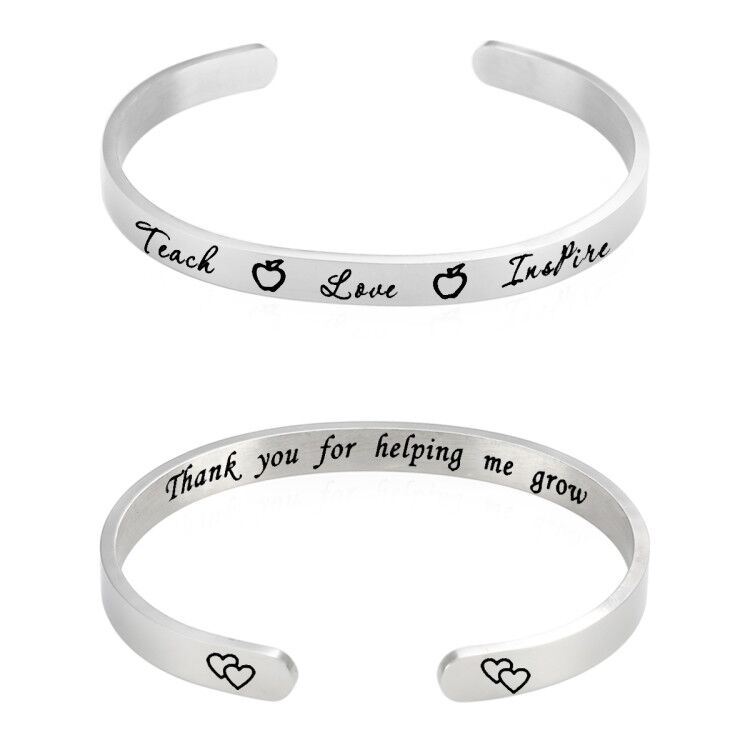 Vanjewnol Teacher Appreciation Gifts- Teacher Bracelet Stainless Steel Cuff Bangle Bracelet for Women, Thank You Gifts for Teachers