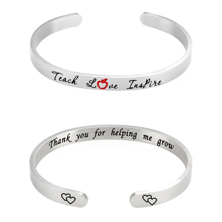 Vanjewnol Teacher Appreciation Gifts- Teacher Bracelet Stainless Steel Bangle Cuff Bracelet for Women, Thank You Gifts for Teachers